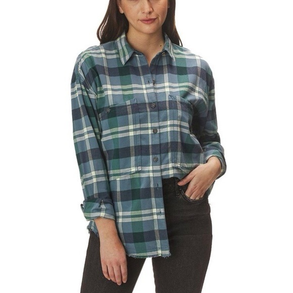 Free People Loveland Plaid Button Down Shirt in the color Winter Sea - Picture 1 of 8